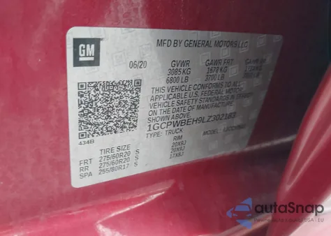 2020 Chevrolet Silverado 2Wd Short Bed Custom from USA, damaged, VIN 1GCPWBEH9LZ302183